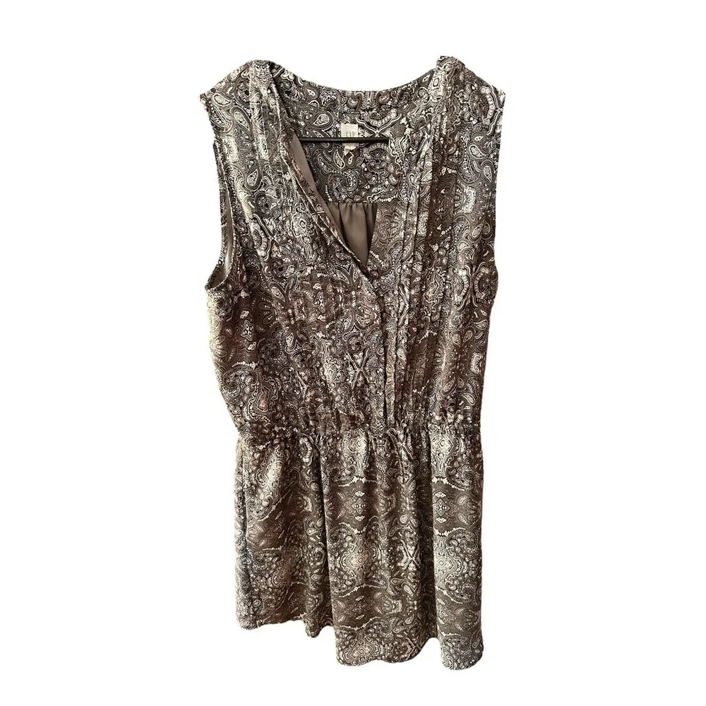 GAP Women's Printed Shirt Dress L Grey Drawstring Waist Pintuck Pleat Sleeveless - Picture 6 of 12